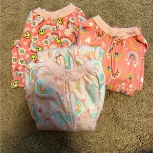3 Pink and Multicolor Kids One Piece Footies